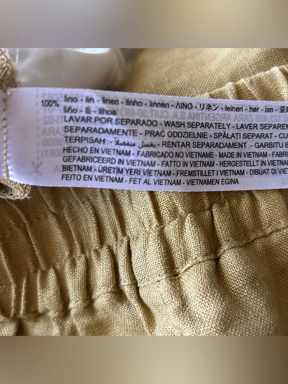 Zara 100% Linen Pull-On Pants Size M Camel Tan Pockets